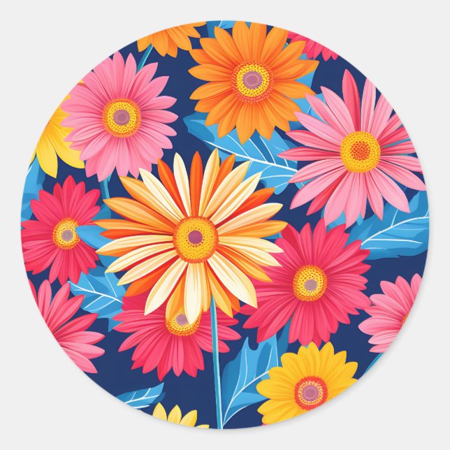 Sticker Rond Gerbera Daisies Vibrant Plante Fleurs (Devant)