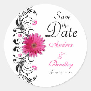 Sticker Rond Gerbera rose Mariage floral Enregistrer la date St
