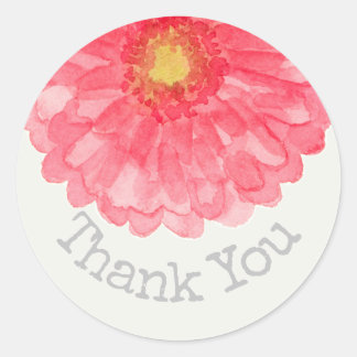 Sticker Rond Gerbera rose Merci blanc