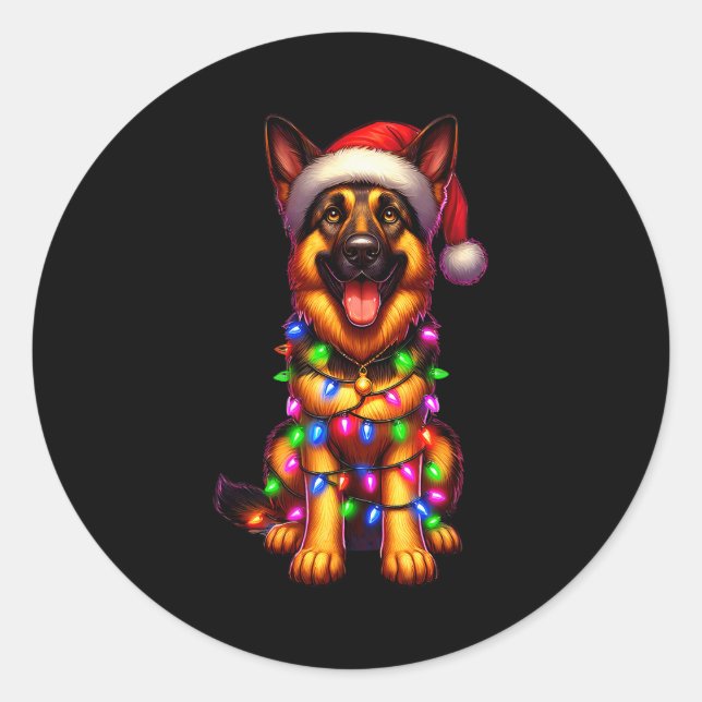 Sticker Rond German Shepherd Christmas Tree Lights Xmas Pajama  (Devant)