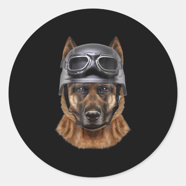 Sticker Rond German Shepherd Dog, Biker (Devant)