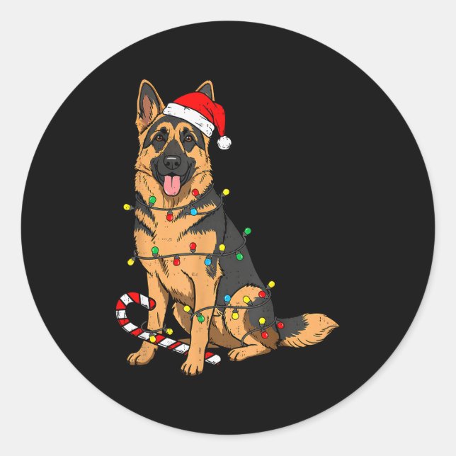 Sticker Rond German Shepherd Dog Christmas Lights Xmas Pet Dog  (Devant)