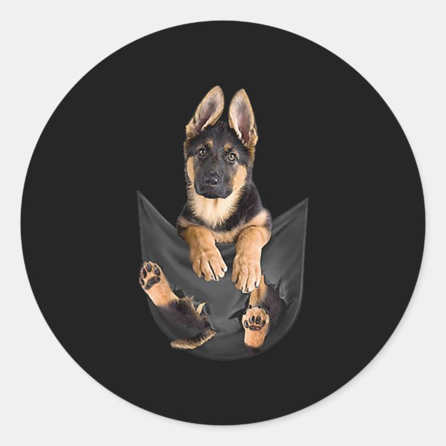 Sticker Rond German Shepherd In Pocket T-shirt Funny Dog Lover (Devant)