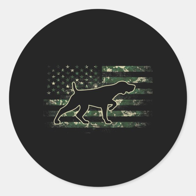 Sticker Rond German Shorthaired Pointer Camo Drapeau Américain  (Devant)