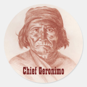 Sticker Rond Geronimo en chef, Portrait historique indien Apach