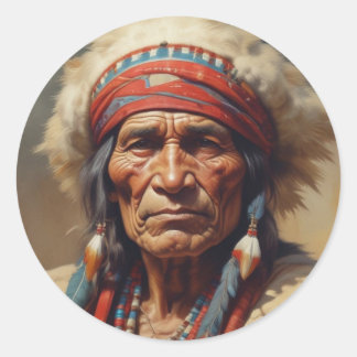 Sticker Rond Geronimo Portrait du chef guerrier indien