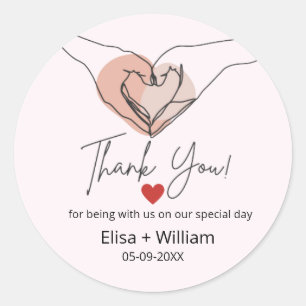 Sticker Rond Gesture minimaliste de coeur main Mariage cadeau i
