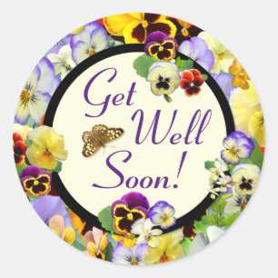 Sticker Rond Get Well Pansy Design - ajoutez votre texte