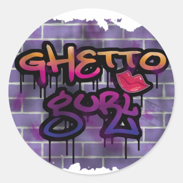 Sticker Rond ghetto gurl (fille) graffiti design (Devant)