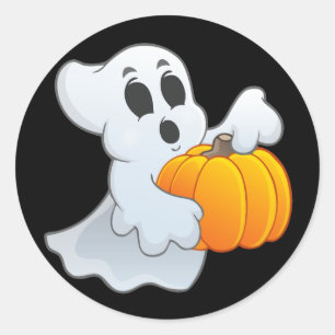 Sticker Rond Ghost animé mignon avec Citrouille