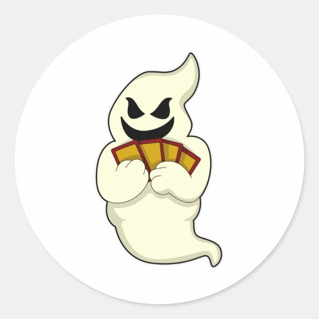 Sticker Rond Ghost at Poker avec cartes de Poker (Devant)