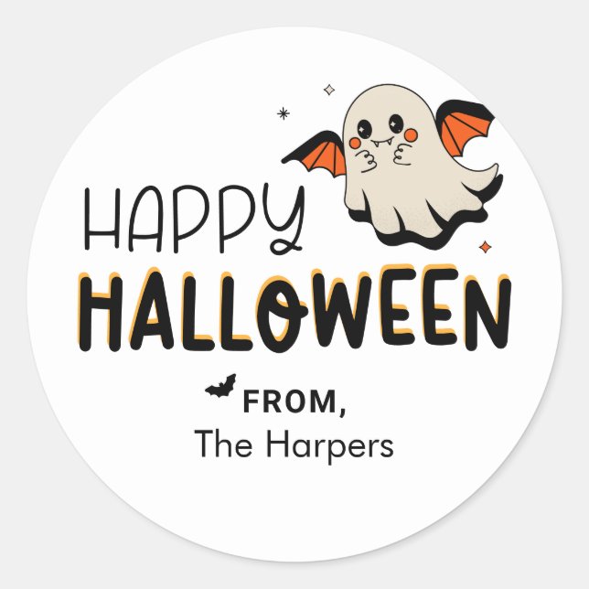 Sticker Rond Ghost Bat Happy Halloween (Devant)