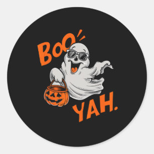 Sticker Rond Ghost Boo Yah Funny Chemise d'Halloween Éffrayante
