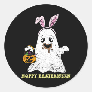 Sticker Rond Ghost Bunny Hoppy Oeufs de Pâques Chasse Printemps