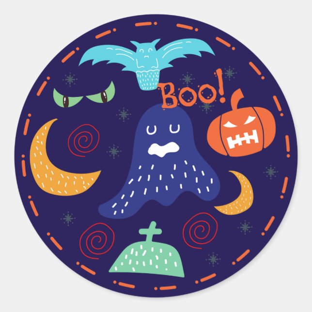 Sticker Rond Ghost disant boite drôle halloween (Devant)