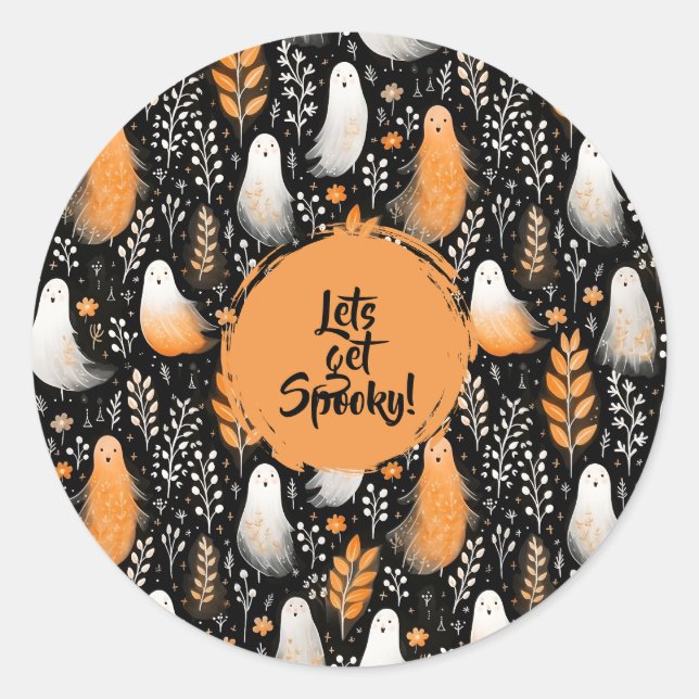 Sticker Rond Ghost éffrayant mignon Halloween noir orange (Devant)