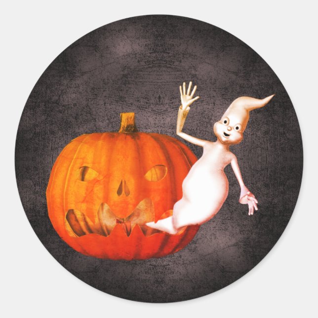 Sticker Rond Ghost Jack-o'-lantern Halloween drôle (Devant)