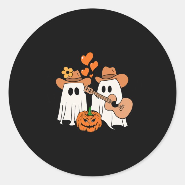 Sticker Rond Ghost Jouer Guitare Pour Les Amateurs D'Halloween (Devant)