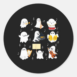 Sticker Rond Ghost Jouer Instruments De Musique Halloween Musiq