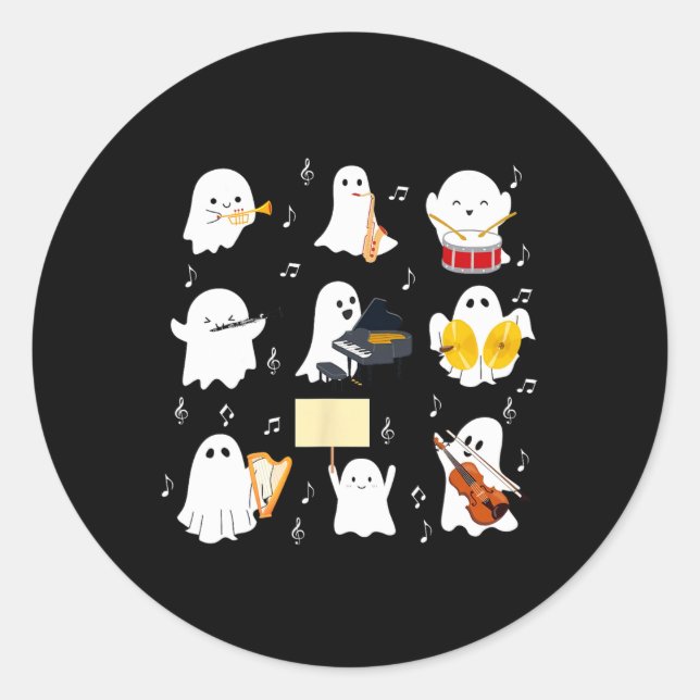 Sticker Rond Ghost Jouer Instruments De Musique Halloween Musiq (Devant)