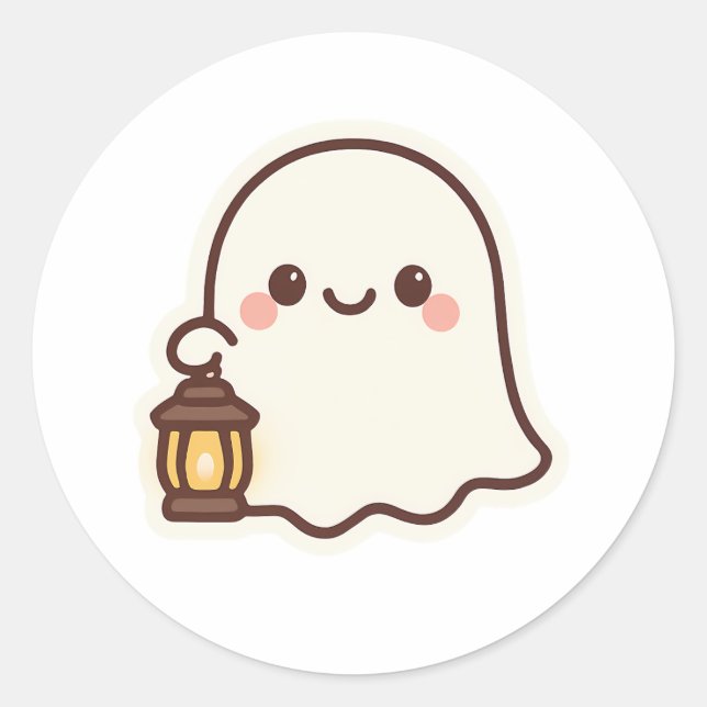 Sticker Rond Ghost Kawaii avec lanterne - Design d'esprit migno (Devant)