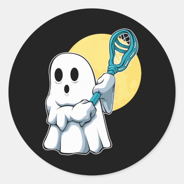 Sticker Rond Ghost Lacrosse Player Lazy Costume d'Halloween mig (Devant)