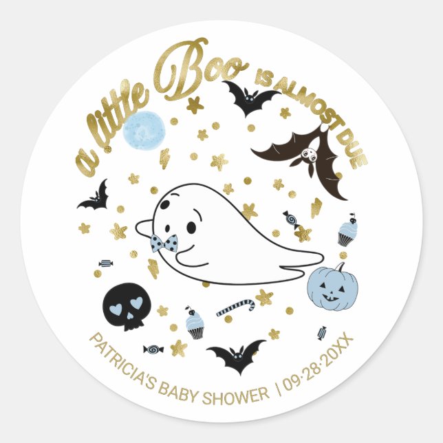 Sticker Rond Ghost Little Boo Halloween Baby shower garçon (Devant)