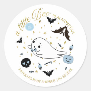 Sticker Rond Ghost Little Boo Halloween Baby shower garçon