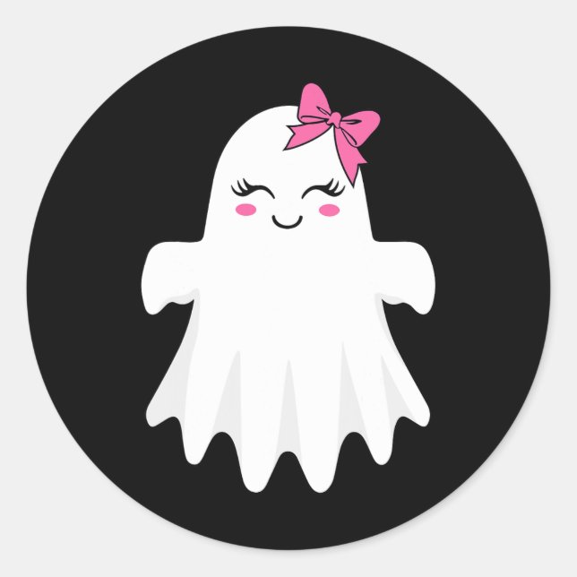 Sticker Rond Ghost mignon Avec Bow Boo Costume Halloween Pour F (Devant)