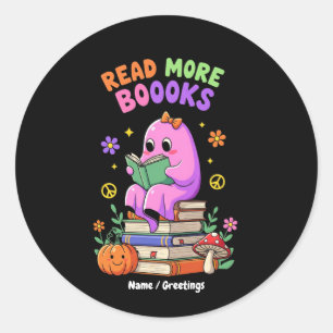 Sticker Rond Ghost mignon "Lire plus de livres" Drôle Halloween