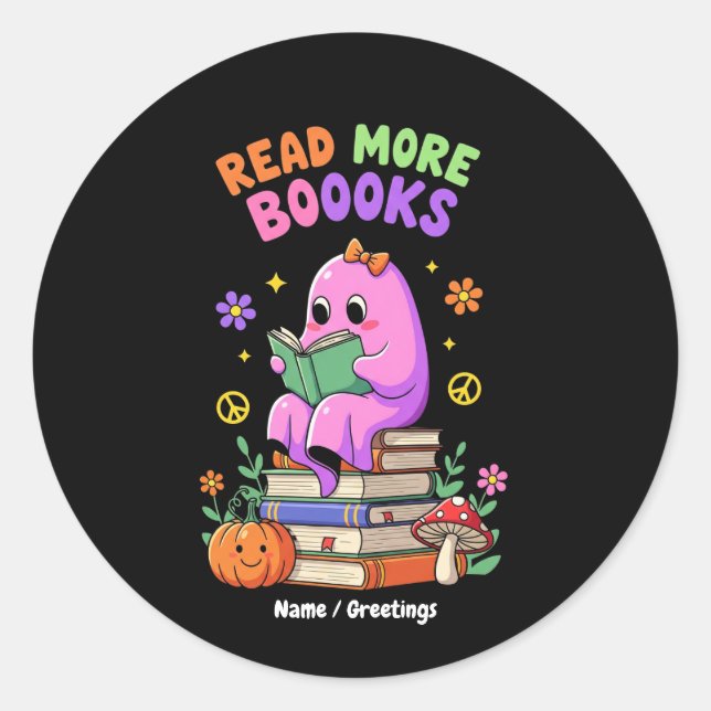 Sticker Rond Ghost mignon "Lire plus de livres" Drôle Halloween (Devant)