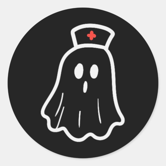 Sticker Rond Ghost Nurse Halloween Costume Retro Fall Scrub Top (Devant)