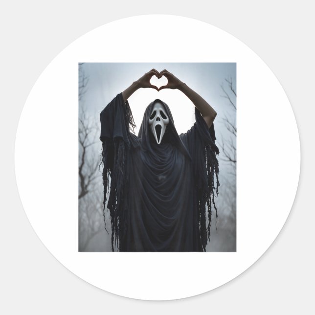 Sticker Rond Ghost Red Heart Hands Y Face Halloween Valentines  (Devant)