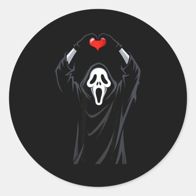 Sticker Rond Ghost Red Heart Hands Y Face Halloween Valentines  (Devant)