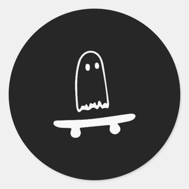 Sticker Rond Ghost Skateboard Lazy Halloween Costume Funny Skat (Devant)