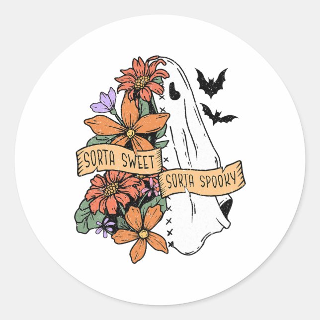 Sticker Rond Ghost Sorta Sweet Sorta Éffrayant Floral (Devant)