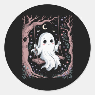 Sticker Rond Ghost Swing Cottagecore Floral Aesthétique Hallowe