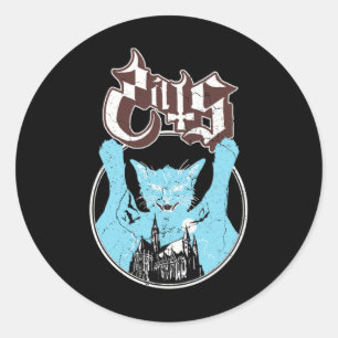 Sticker Rond Ghost Vintage Halloween Meow Chat ami Rock Ghost