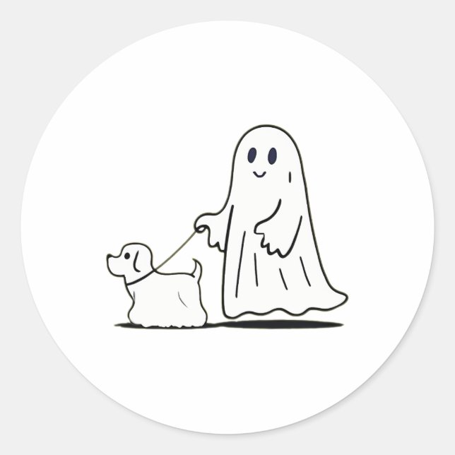 Sticker Rond Ghost Walking Chien Ghostile Drôle Halloween Chien (Devant)
