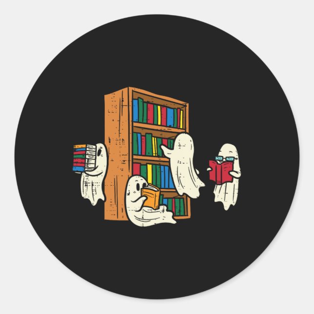 Sticker Rond Ghosts Lecture Livres Enseignant Halloween Bibliot (Devant)