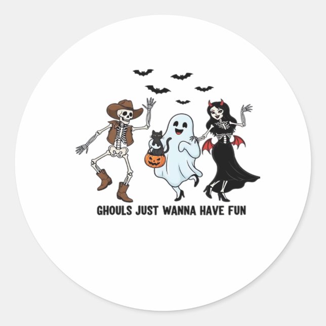 Sticker Rond Ghouls veut juste s'amuser - Danser Squelette Spoo (Devant)