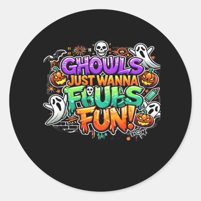 Sticker Rond Ghouls veut juste s'amuser - Gouls d'automne (Devant)
