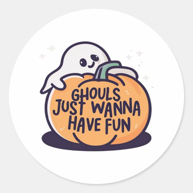 Sticker Rond Ghouls veut juste s'amuser - mignon Doodle d'Hallo (Devant)