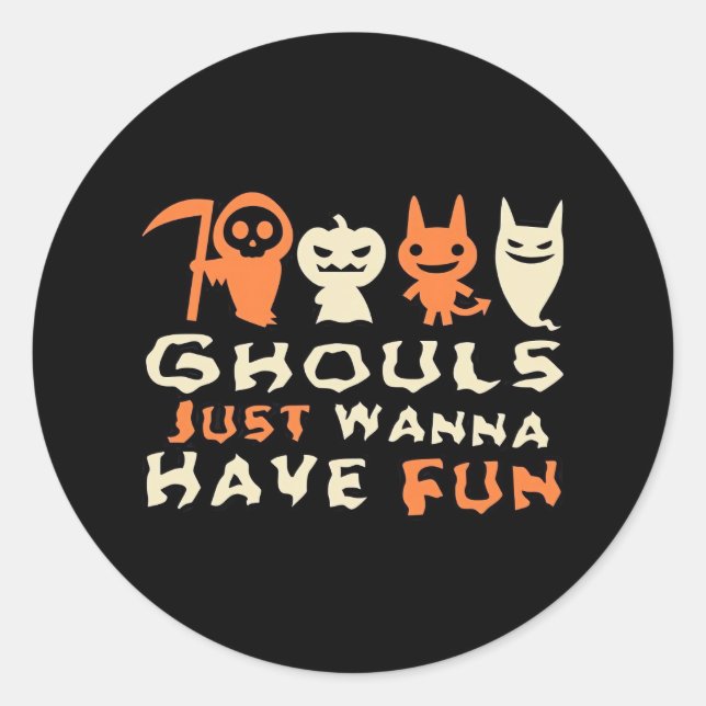 Sticker Rond Ghouls veut juste s'amuser Sloth Halloween (Devant)