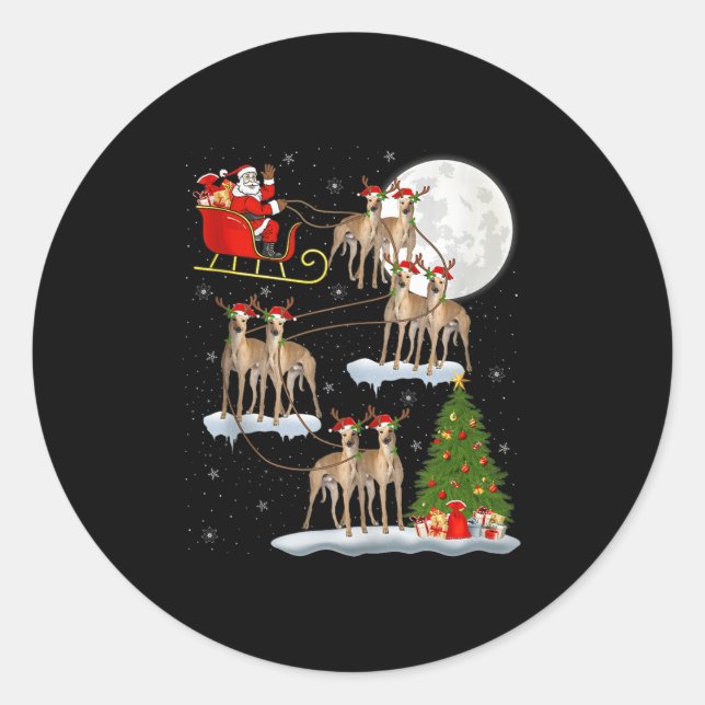 Sticker Rond Ghound Dog Santa Sleigh Flying Funny Magical Chris (Devant)