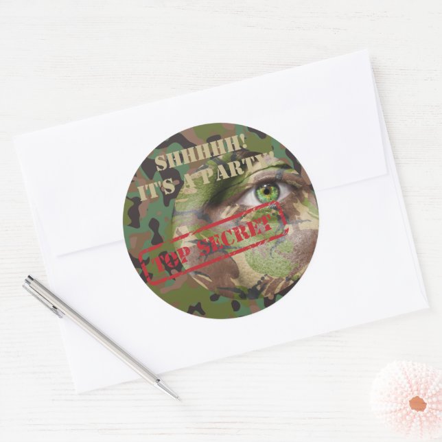 Sticker Rond GI Camouflage Militaire Fête d'anniversaire (Enveloppe)