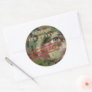 Sticker Rond GI Camouflage Militaire Fête d'anniversaire