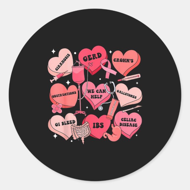 Sticker Rond Gi Nurse Valentine Hearts Candy Gastroenterology E (Devant)