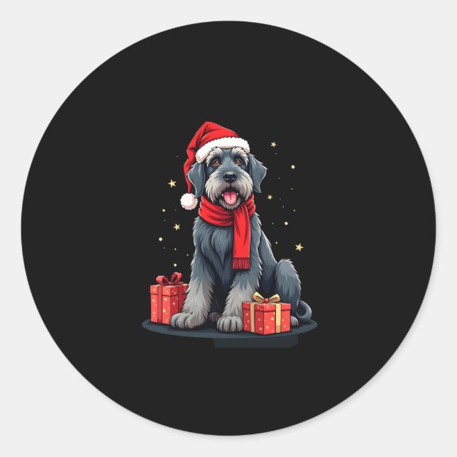 Sticker Rond Giant Schnauzer Chien Fêtes de Noël Vacances Sant (Devant)