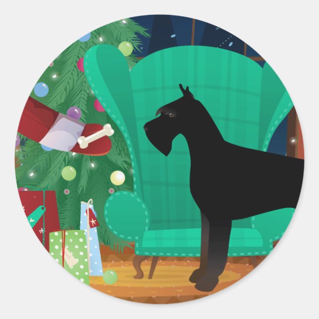 Sticker Rond Giant Schnauzer Père Noël Cadeau de Noël (Devant)